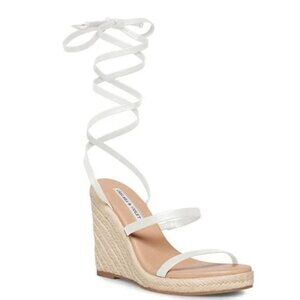 NEW Chelsea & Violet Mariah Ankle Wrap Espadrille Wedge Sandals in White Sz. 10